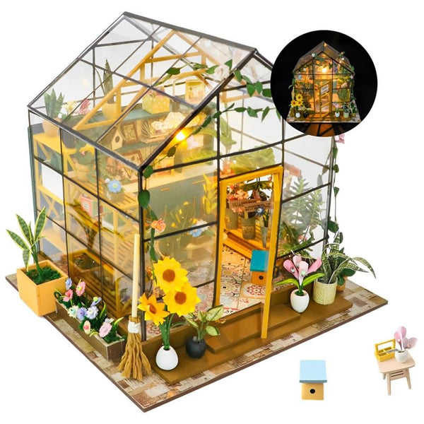 DIY Miniature House Kit for Adults - DIY Miniature Dollhouse Kit w/Accessories - Cute Mini Greenhouse Kit - Model Tiny Home Kit